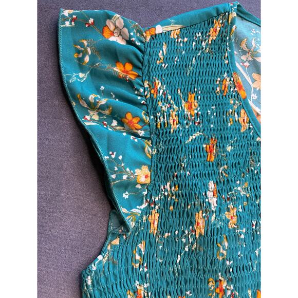 Bloomchic Maxi Dress Flutter Sleeve w/ Pockets- Teal Floral- Women's Size 22-24 - Picture 4 of 12